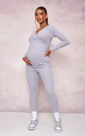 Â Maternity Grey Brushed Rib Leggings